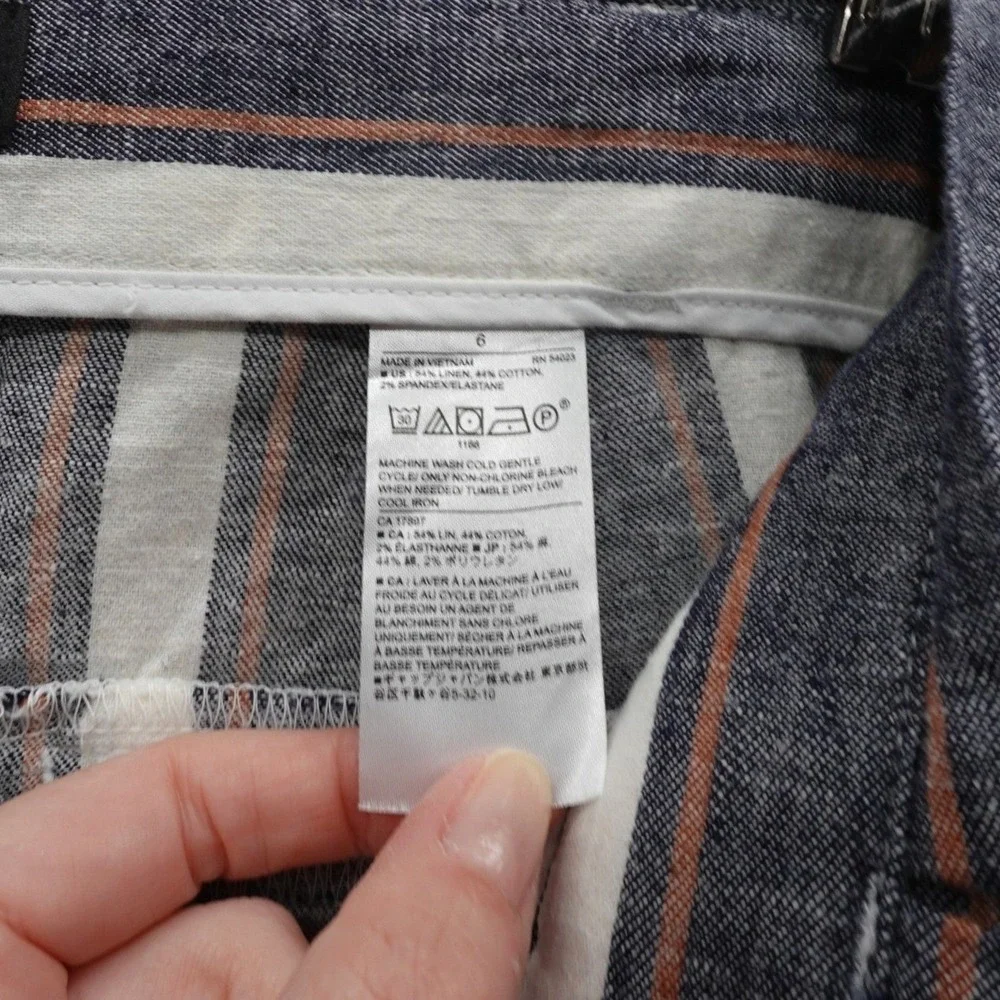 Banana Republic Blake Crop Pants Size 6‎ Linen Blend Striped Wide Leg Belted